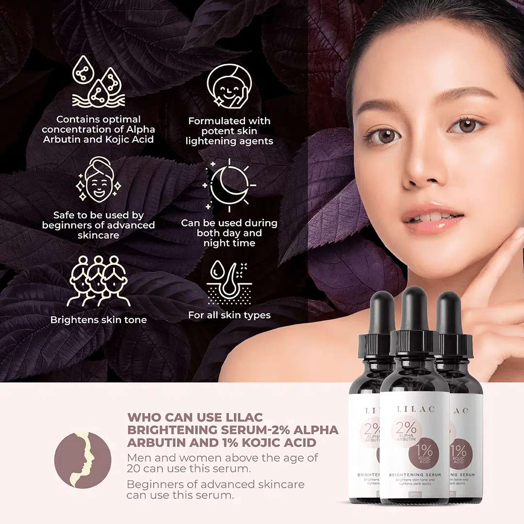 Lilac Brightening Serum With 2% Alpha Arbutin and 1% Kojic Acid – 30ml