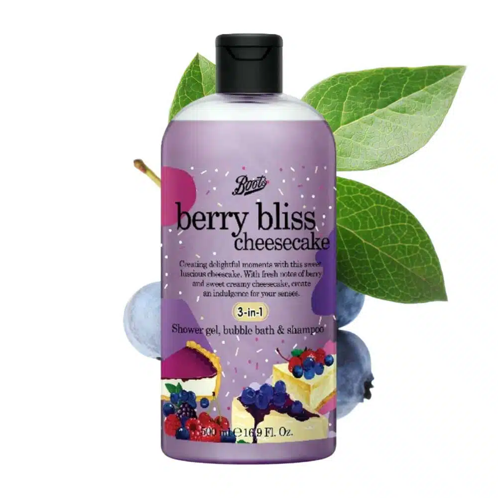 Boots Berry Bliss Cheesecake 3in1 Shower Gel, Bubble Bath & Shampoo 500ml